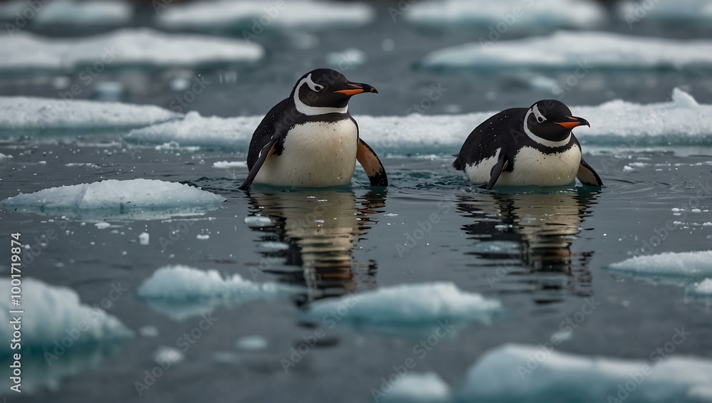 Canvas Prints penguins floating on ice.
