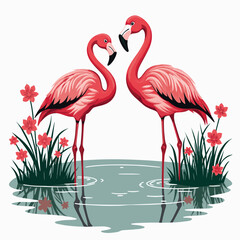 Fototapeta premium Illustration of Classic Flamingo on Summer Holiday