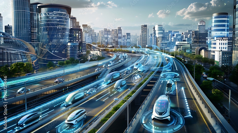 Poster a futuristic smart transportation network with seamless integration of autonomous vehicles and smart