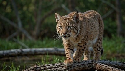 Playful bobcat exploring Florida's wetlands and forests.