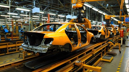Naklejka premium Car automobile factory assembly line
