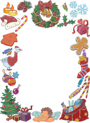 New Year Christmas frame. Guest card for the coming Christmas. Holiday atmosphere in stores.