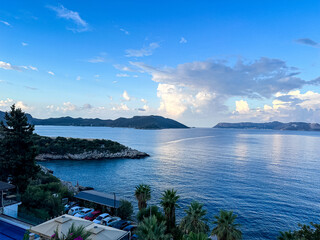 Sea view from Kas towards Kastellorizo greek island in Mediterranean sea. Summer in Turkey. Amazing summer place
