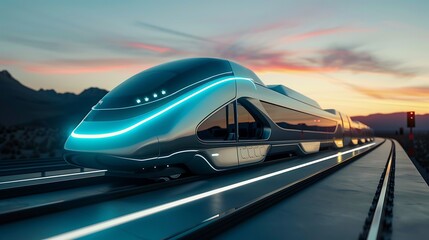 Obraz premium A hydrogen fuel cell train concept showcasing a sleek, futuristic design with clean energy technology, emphasizing sustainability and innovation in transportation