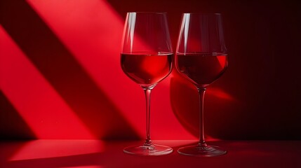 a glass of wine. red,rose,white wine is  into a glass on a red background. Wine bar, winery, wine degustation concept. 