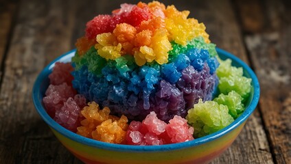 Rainbow shaved ice treat.