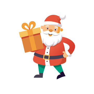 recommend clip art: Christmas Santa with gift box line art vector illustration 