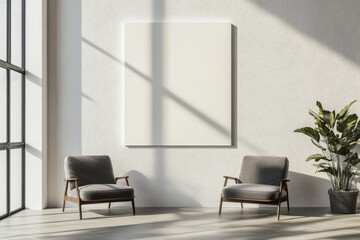 Modern Living Room Interior Design with Two Armchairs and White Wall