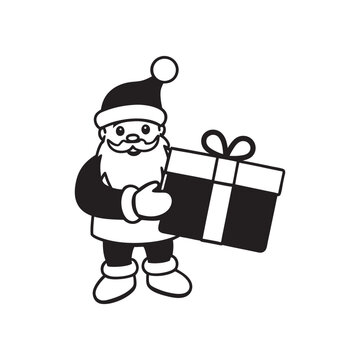 recommend clip art: Christmas Santa with gift box line art vector illustration 