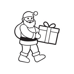 Christmas Santa with gift box line art vector illustration 