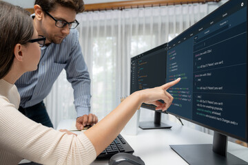 Team skilled developers program thinking newest coding creative website planning software project...