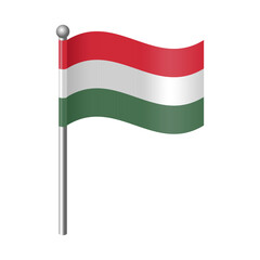 3D Vector Hungary Flag Icon Waving on Silver Pole Isolated on White Background – Symbol, Emblem in Editable and Scalable EPS Format for Graphic Design, Print, and Digital Use