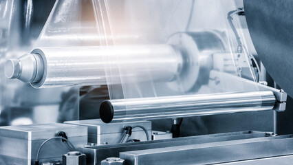 Conveyor Filling and Packaging Machine for Food. product packaging concept, buckwheat groats