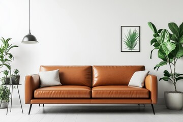Modern Living Space Design with Cozy Sofa and Minimalist Decor on White Wall