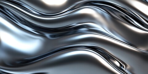 Liquid Steel Wave. Abstract 3D Metallic Background with Chrome Artistic Curve