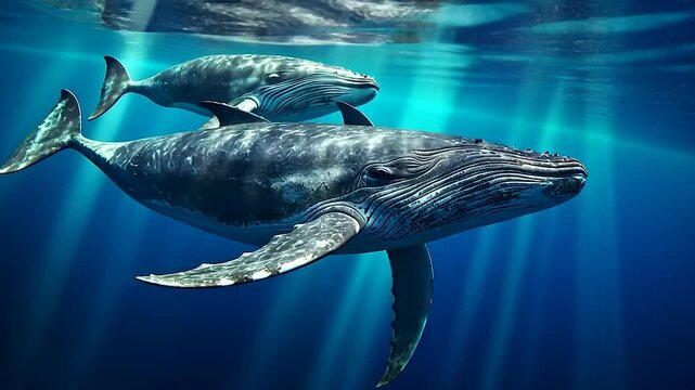 Ballenas en el oc&eacute;ano.