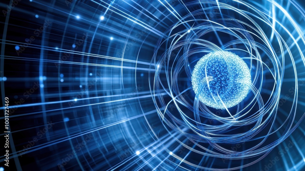 Poster 3d particle animation of colliding elements