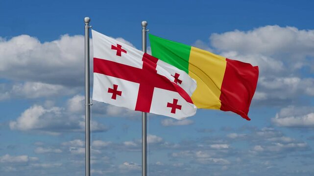 Mali and Georgia flags waving together, video concept of the relationship, two country relations concept