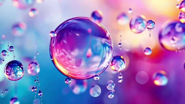 Vibrant holographic bubbles in pastel colors representing cosmetology of the future concept