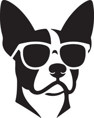 Simple dog head in sunglass silhouette vector style icon 