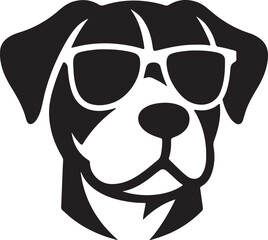 Simple dog head in sunglass silhouette vector style icon 