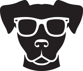 Simple dog head in sunglass silhouette vector style icon 