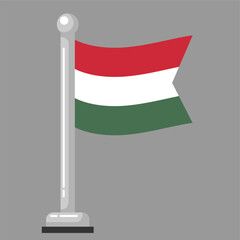 3D Vector Hungary Flag Waving on Pole, Isolated on Gray Background – Editable and Scalable EPS Icon, Symbol, Emblem Design for Graphic Elements and Branding