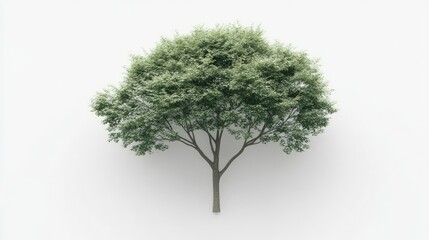 A single green tree with lush foliage stands isolated against a pure white background.