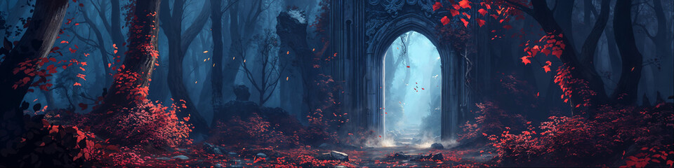 Fototapeta premium Fantasy Forest Landscape Background Panorama Concept Drawing image HD Print Neo Game Art V12