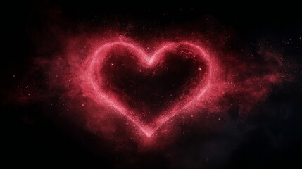 A glowing pink heart shape illuminated against a dark cosmic background with stars