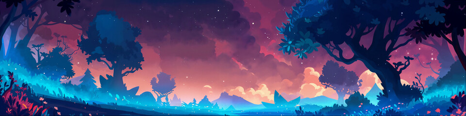 Fantasy Forest Landscape Background Panorama Concept Drawing image HD Print Neo Game Art V12