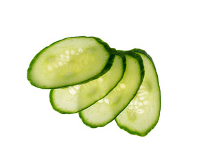 Cucumber cut isolated, cucumber round slices macro, green vegetable cuts for salad isolated, fresh...