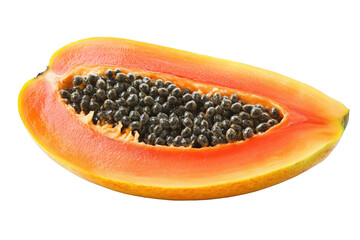 Ripe Papaya Half with Glossy Seeds Tropical Fruit on Transparent Background 