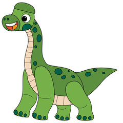 cartoon scene with happy prehistoric animal brachiosaurus brontosaurus diplodocus dino dinosaur smiling and walking isolated on white background illustration for kids