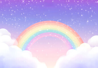  Dreamy Pastel Sky with Rainbow and Sparkling Stars - Fantasy Illustration