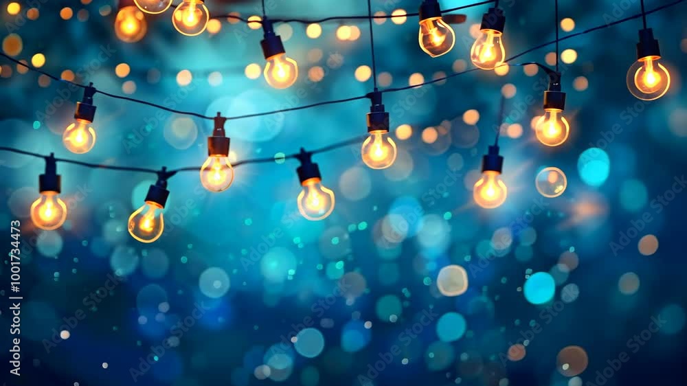 Poster a string of lights hangs against a blue background, creating a warm and inviting atmosphere