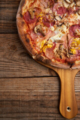 Flat lay shot of pizza with copyspace