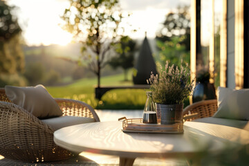 Fototapeta premium Garden with benches. Generative AI