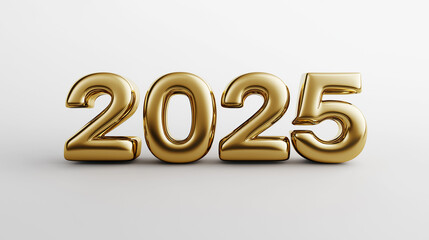 Golden 2025 Numbers on Minimal White Background for New Year Celebration, Symbolizing Fresh Beginnings and Festive Holiday Season in Elegant Style