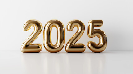 Golden 2025 Numbers on Minimal White Background for New Year Celebration, Symbolizing Fresh Beginnings and Festive Holiday Season in Elegant Style