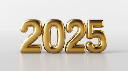 Golden 2025 Numbers on Minimal White Background for New Year Celebration, Symbolizing Fresh Beginnings and Festive Holiday Season in Elegant Style