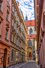 Fototapeta premium Prague, Czech Republic - July 16, 2024: The spires of Church of Our Lady before Týn in Prague in the Czech Republic 