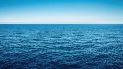 Obraz premium A wide shot of a blue ocean with a clear sky. The water is calm and the horizon is visible in the distance.