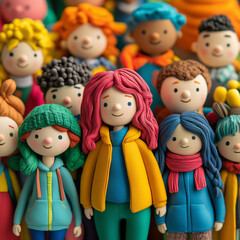 A group of people are standing together, with one woman in the middle wearing a yellow jacket. The people are all smiling, and the scene gives off a warm and friendly vibe
