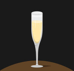 Sparkling champagne flute on dark background
