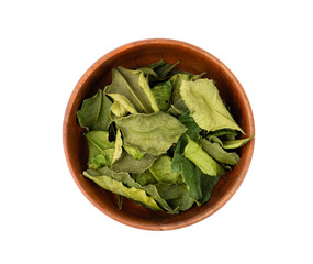 Thai lime dried leaves isolated, makrut lime or Citrus hystrix leaf pile, kaffir lime dry sprouts,...