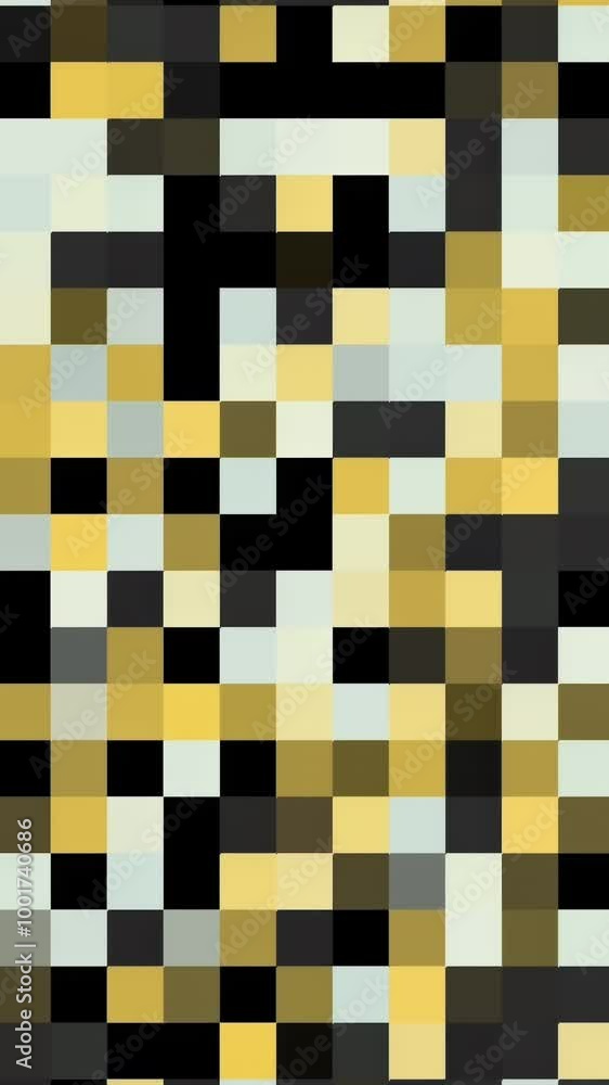 Poster colorful pixelated flowing background, seamless loop. animation. abstract rows of blinking flat squa