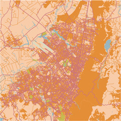 Map of Bogota in Colombia in a sandy theme. Contains layered vector with roads water, parks, etc.