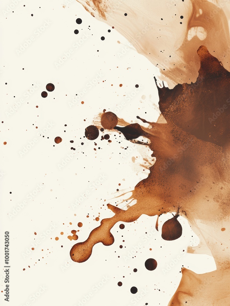 Poster Abstract artistic background featuring spilled coffee stains and splashes, creating a unique and dynamic design on a light backdrop. Generative AI