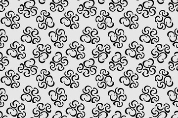 Trendy seamless abstract geometric pattern of random hand-drawn arcuate stripes, black color on light grey background, style wavy vector illustration.